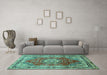 Machine Washable Medallion Turquoise Traditional Area Rugs in a Living Room,, wshtr75turq