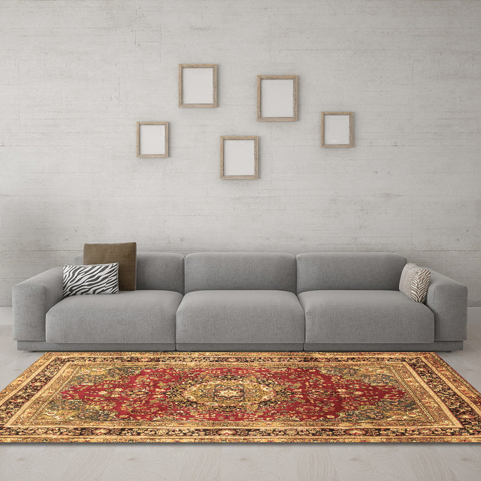Machine Washable Medallion Brown Traditional Rug in a Living Room,, wshtr75brn