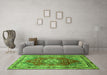 Machine Washable Medallion Green Traditional Area Rugs in a Living Room,, wshtr75grn