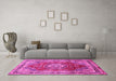 Machine Washable Medallion Pink Traditional Rug in a Living Room, wshtr75pnk