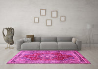 Machine Washable Medallion Pink Traditional Rug, wshtr75pnk