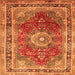 Round Machine Washable Medallion Orange Traditional Area Rugs, wshtr75org