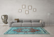 Machine Washable Medallion Light Blue Traditional Rug in a Living Room, wshtr75lblu