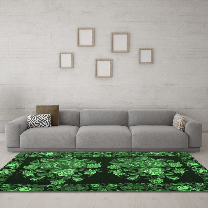 Machine Washable Medallion Emerald Green French Area Rugs in a Living Room,, wshtr760emgrn