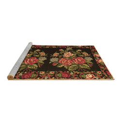 Sideview of Machine Washable Medallion Brown French Rug, wshtr760brn