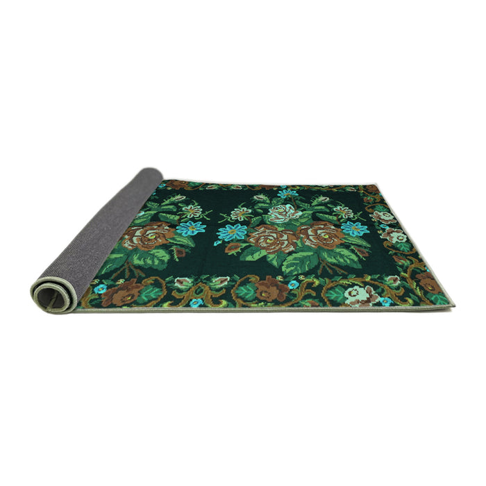 Sideview of Medallion Turquoise French Rug, tr760turq