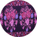 Round Machine Washable Medallion Purple French Area Rugs, wshtr760pur