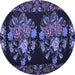 Round Machine Washable Medallion Blue French Rug, wshtr760blu