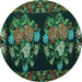 Round Machine Washable Medallion Turquoise French Area Rugs, wshtr760turq