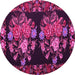 Round Machine Washable Medallion Pink French Rug, wshtr760pnk