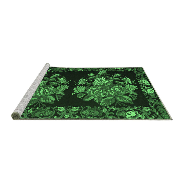Sideview of Machine Washable Medallion Emerald Green French Area Rugs, wshtr760emgrn