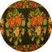 Round Machine Washable Medallion Yellow French Rug, wshtr760yw