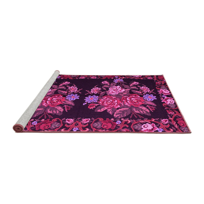 Sideview of Machine Washable Medallion Pink French Rug, wshtr760pnk