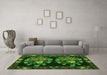 Machine Washable Medallion Green French Area Rugs in a Living Room,, wshtr760grn
