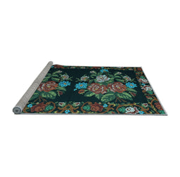 Sideview of Machine Washable Medallion Light Blue French Rug, wshtr760lblu