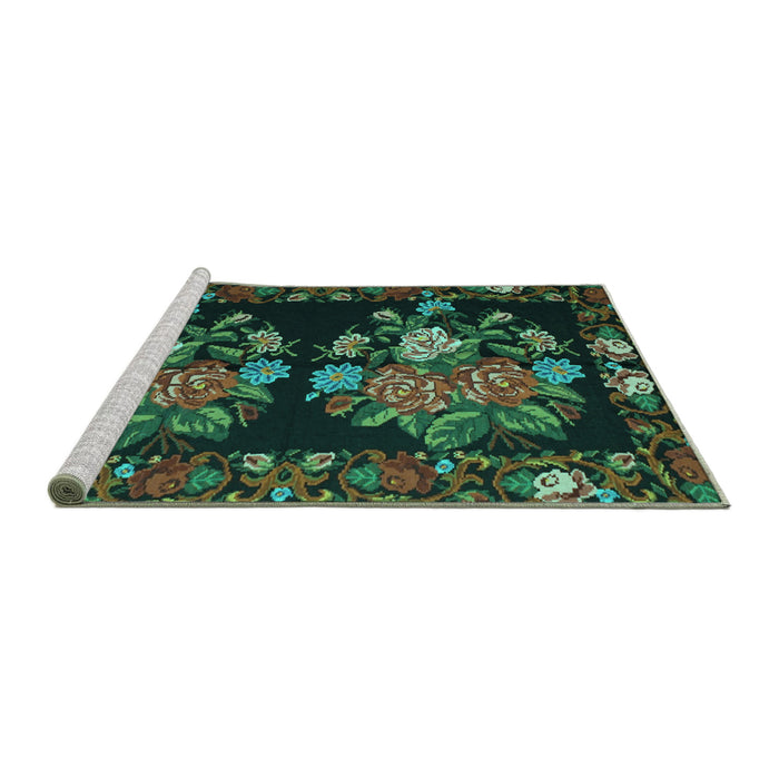 Sideview of Machine Washable Medallion Turquoise French Area Rugs, wshtr760turq