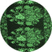 Round Machine Washable Medallion Emerald Green French Area Rugs, wshtr760emgrn