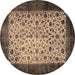 Round Machine Washable Persian Brown Bohemian Rug, wshtr761brn