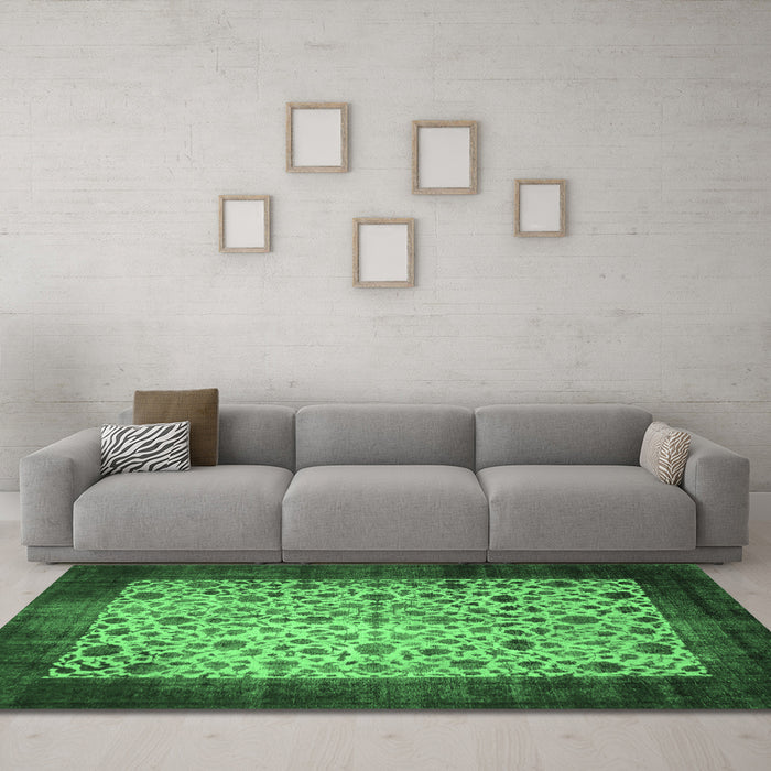 Machine Washable Persian Emerald Green Bohemian Area Rugs in a Living Room,, wshtr761emgrn