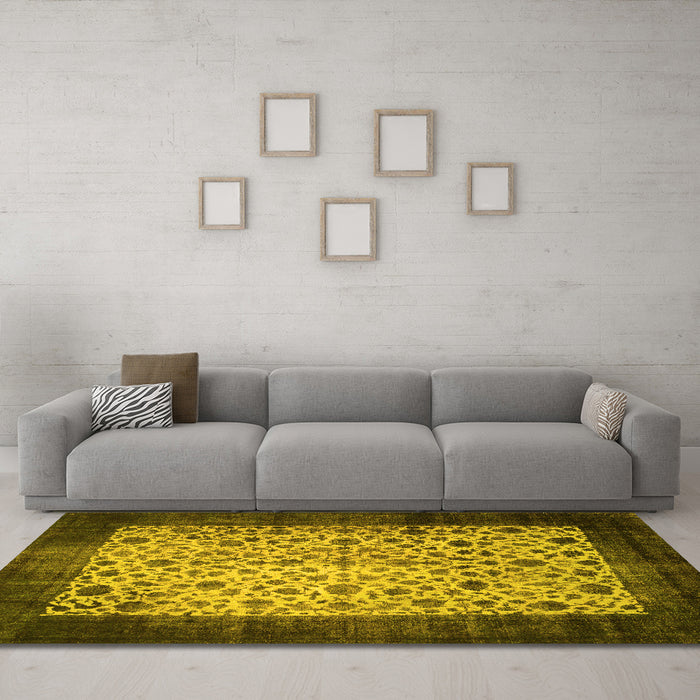Machine Washable Persian Yellow Bohemian Rug in a Living Room, wshtr761yw