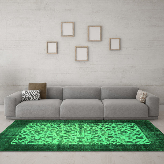 Machine Washable Persian Green Bohemian Area Rugs in a Living Room,, wshtr761grn