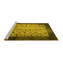 Sideview of Machine Washable Persian Yellow Bohemian Rug, wshtr761yw