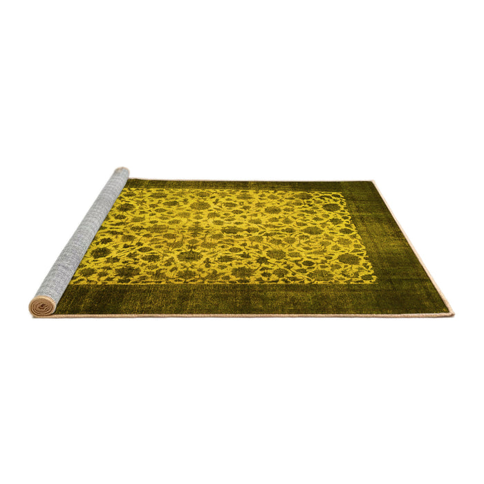 Sideview of Machine Washable Persian Yellow Bohemian Rug, wshtr761yw