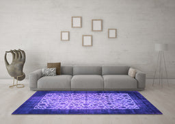 Machine Washable Persian Purple Bohemian Area Rugs in a Living Room, wshtr761pur