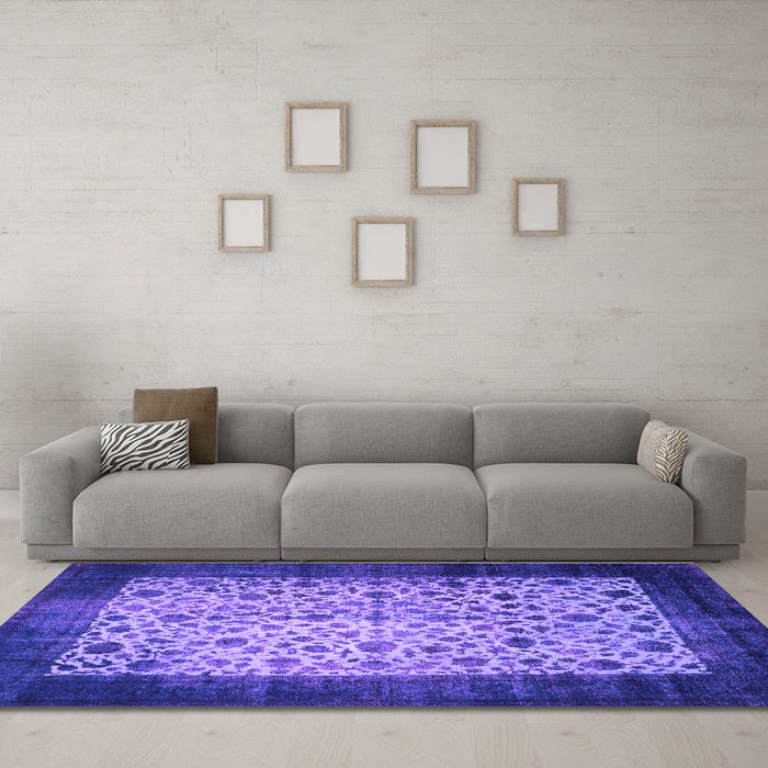 Machine Washable Persian Purple Bohemian Area Rugs in a Living Room, wshtr761pur