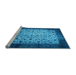Sideview of Machine Washable Persian Light Blue Bohemian Rug, wshtr761lblu