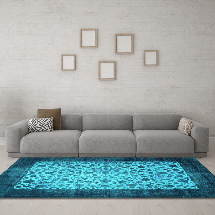 Machine Washable Persian Turquoise Bohemian Area Rugs in a Living Room,, wshtr761turq
