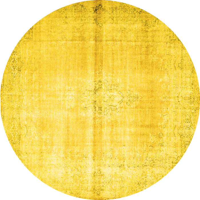 Round Persian Yellow Traditional Rug, tr762yw