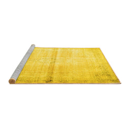 Sideview of Machine Washable Persian Yellow Traditional Rug, wshtr762yw