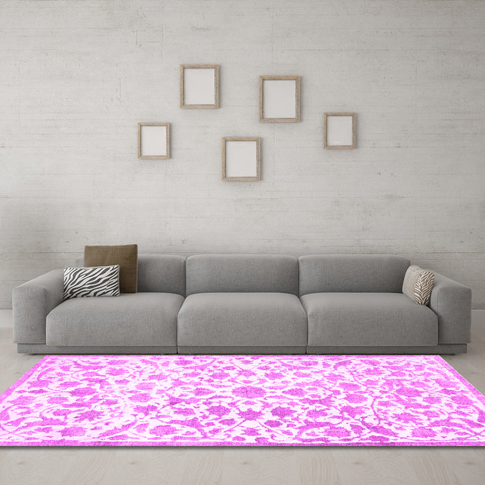 Machine Washable Persian Pink Traditional Rug in a Living Room, wshtr763pnk
