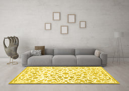Machine Washable Persian Yellow Traditional Rug in a Living Room, wshtr763yw