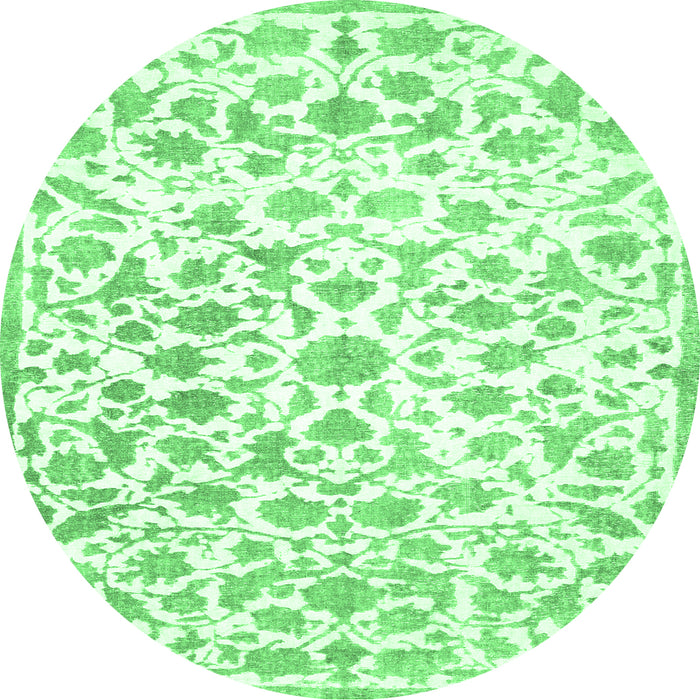 Round Machine Washable Persian Emerald Green Traditional Area Rugs, wshtr763emgrn