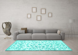 Machine Washable Persian Turquoise Traditional Area Rugs in a Living Room,, wshtr763turq