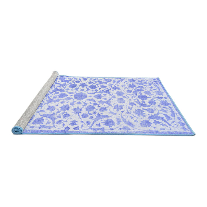 Sideview of Machine Washable Persian Blue Traditional Rug, wshtr763blu