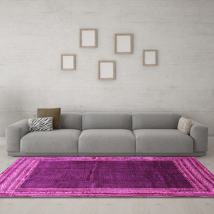 Machine Washable Persian Pink Traditional Rug in a Living Room, wshtr764pnk