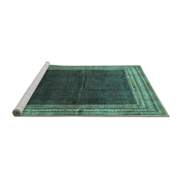 Sideview of Machine Washable Persian Turquoise Traditional Area Rugs, wshtr764turq