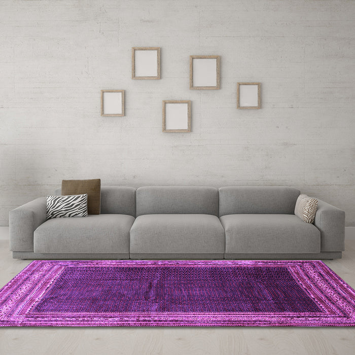 Machine Washable Persian Purple Traditional Area Rugs in a Living Room, wshtr764pur