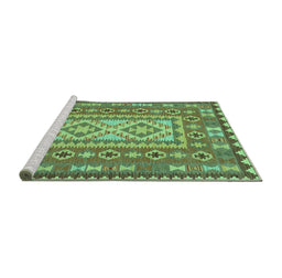 Sideview of Machine Washable Persian Turquoise Traditional Area Rugs, wshtr765turq