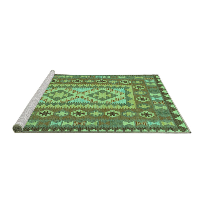 Sideview of Machine Washable Persian Turquoise Traditional Area Rugs, wshtr765turq