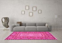 Machine Washable Persian Pink Traditional Rug in a Living Room, wshtr765pnk