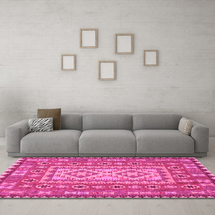 Machine Washable Persian Pink Traditional Rug in a Living Room, wshtr765pnk