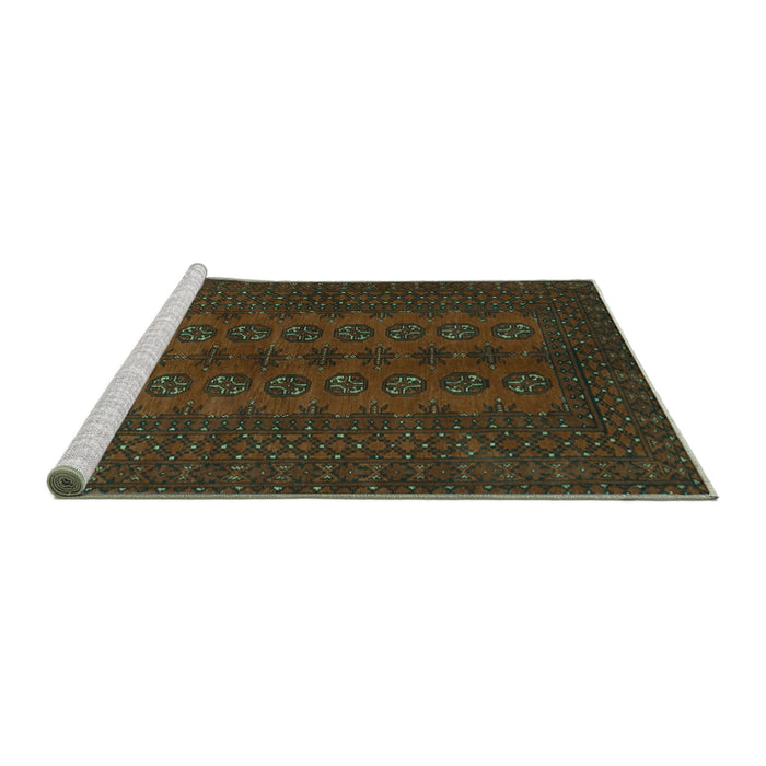 Sideview of Machine Washable Persian Turquoise Traditional Area Rugs, wshtr766turq