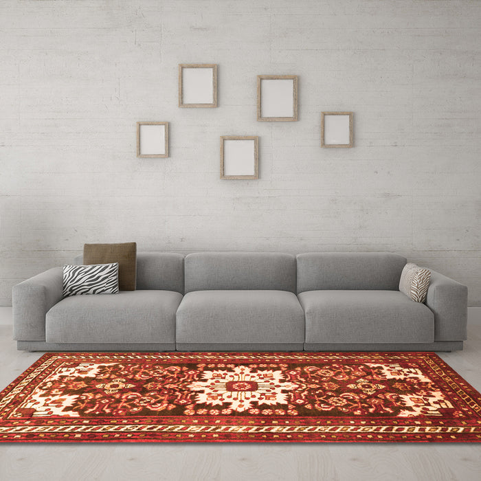 Machine Washable Persian Orange Traditional Area Rugs in a Living Room, wshtr768org