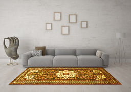 Machine Washable Persian Yellow Traditional Rug in a Living Room, wshtr768yw