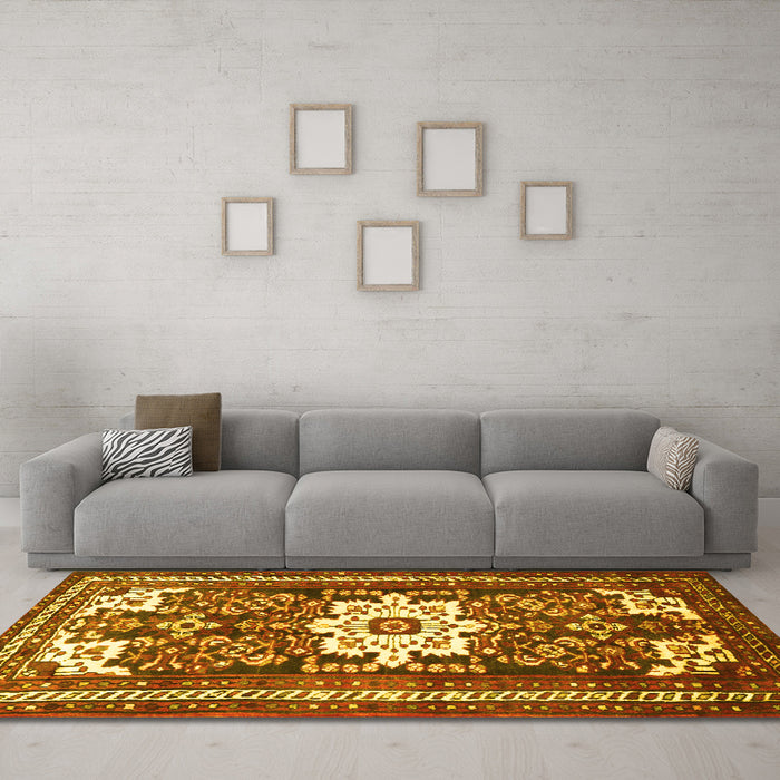 Machine Washable Persian Yellow Traditional Rug in a Living Room, wshtr768yw
