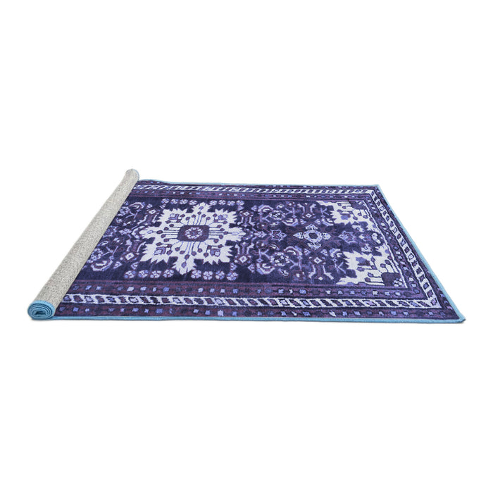 Sideview of Machine Washable Persian Blue Traditional Rug, wshtr768blu